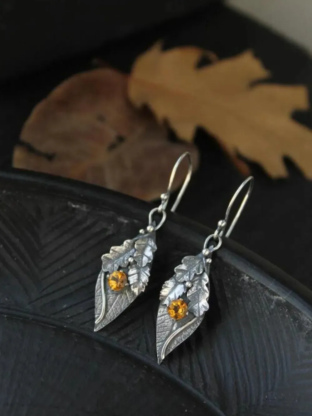 Alloy Rhinestone Leaf Shape Earrings sold by Gigi Laurent