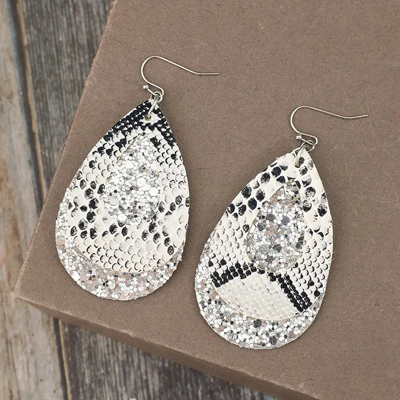 PU Leather Sequin Teardrop Earrings sold by Gigi Laurent product image thumbnail 3