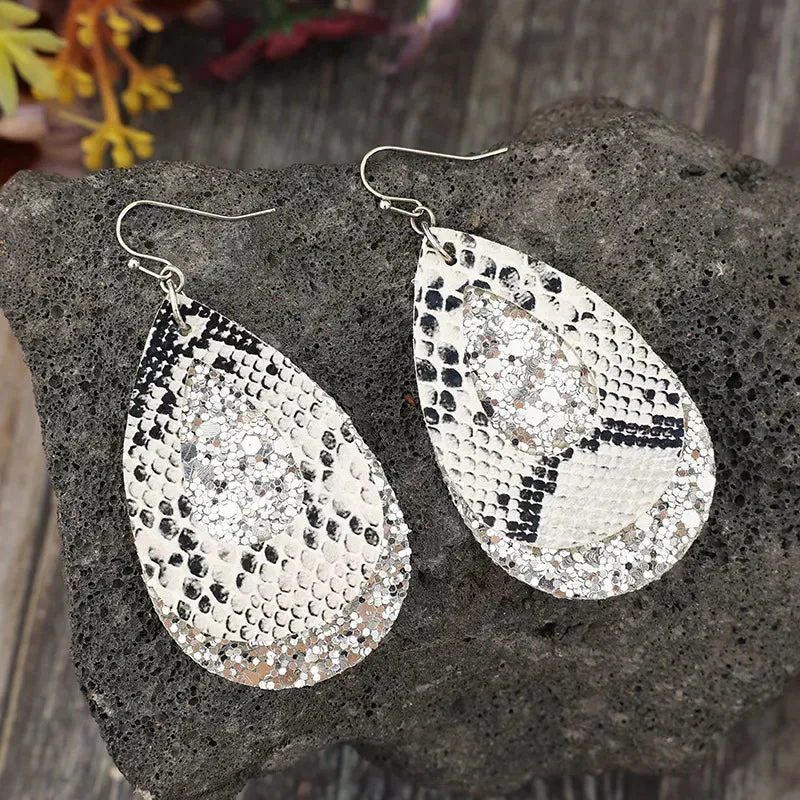PU Leather Sequin Teardrop Earrings sold by Gigi Laurent product image thumbnail 4