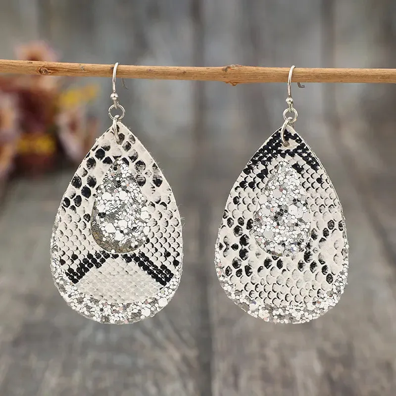 PU Leather Sequin Teardrop Earrings sold by Gigi Laurent