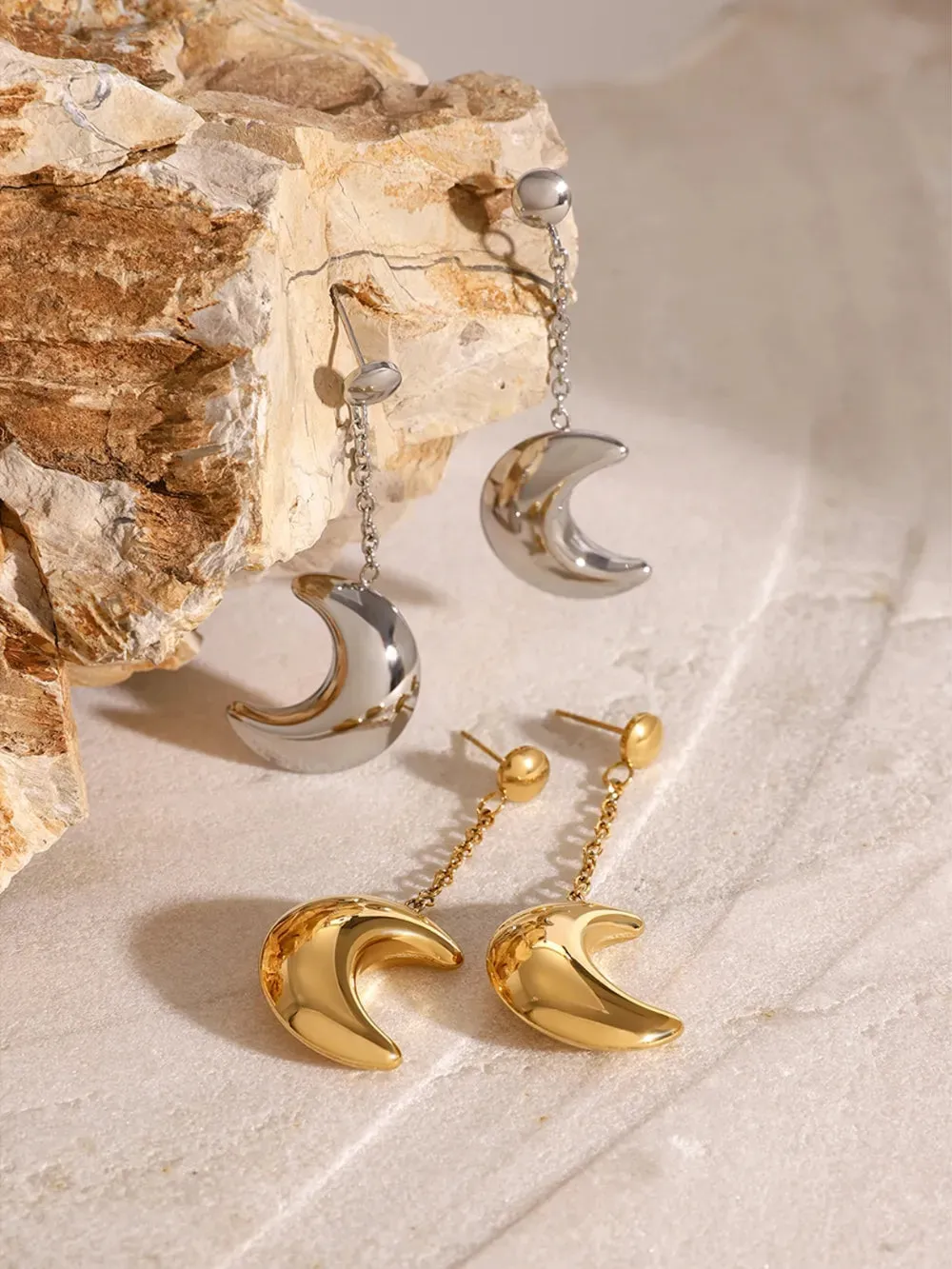 Stainless Steel Moon Dangle Earrings sold by Gigi Laurent product image thumbnail 3