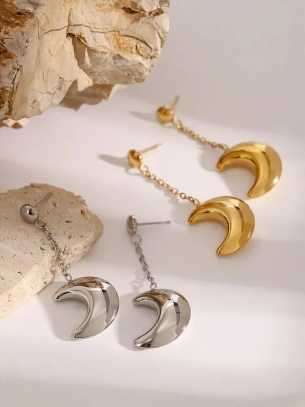 Stainless Steel Moon Dangle Earrings sold by Gigi Laurent