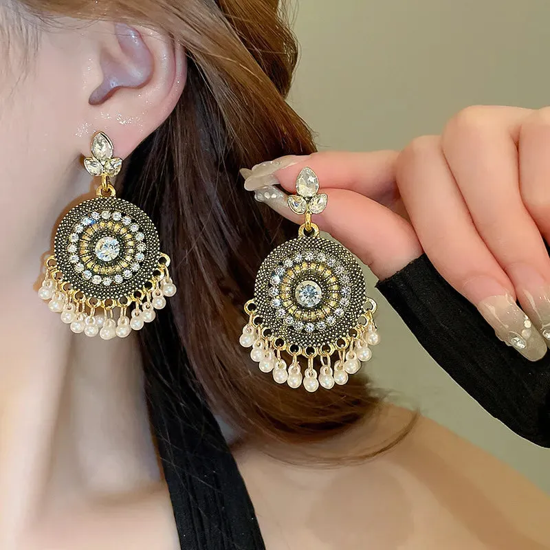 Rhinestone Alloy Bead Dangle Earrings sold by Gigi Laurent