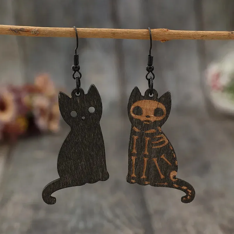 Alloy Hook Wooden Cat Earrings sold by Gigi Laurent