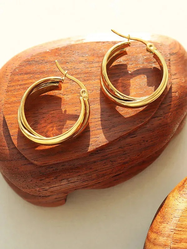 18K Gold-Plated Titanium Steel Huggie Earrings sold by Gigi Laurent product image thumbnail 3