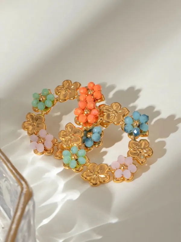 Synthetic Crystal Stainless Steel Flower Earrings sold by Gigi Laurent