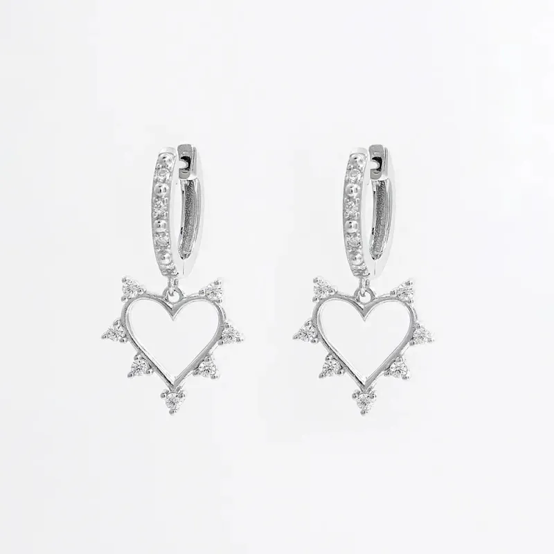 925 Sterling Silver Inlaid Zircon Heart Dangle Earrings sold by Gigi Laurent