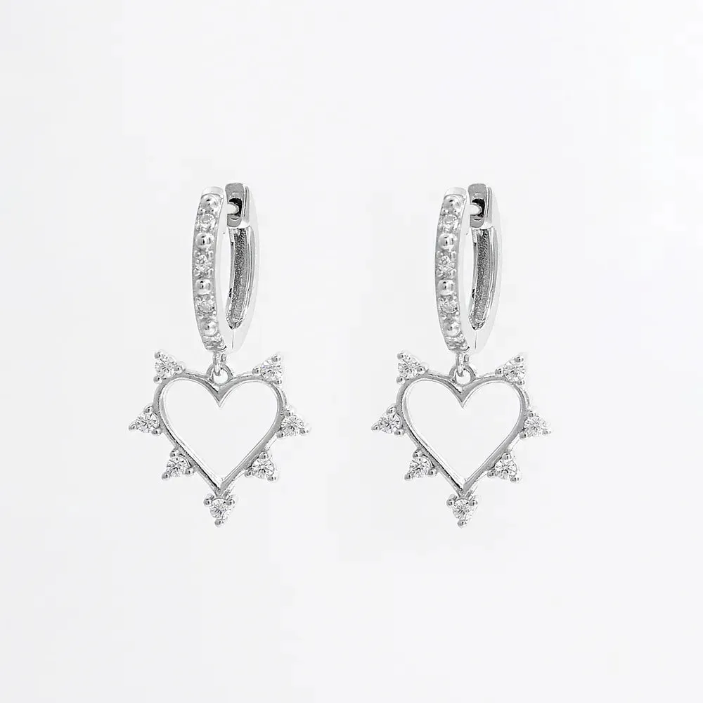 925 Sterling Silver Inlaid Zircon Heart Dangle Earrings sold by Gigi Laurent