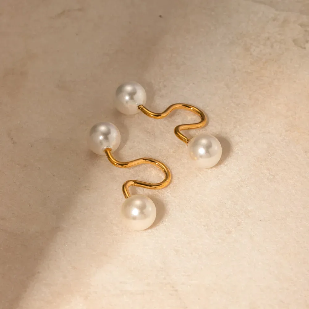 Stainless Steel Imitation Pearl Cuff Earrings sold by Gigi Laurent product image thumbnail 2