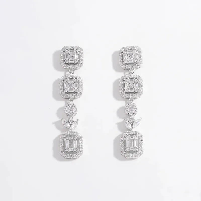 925 Sterling Silver Inlaid Zircon Geometric Dangle Earrings sold by Gigi Laurent
