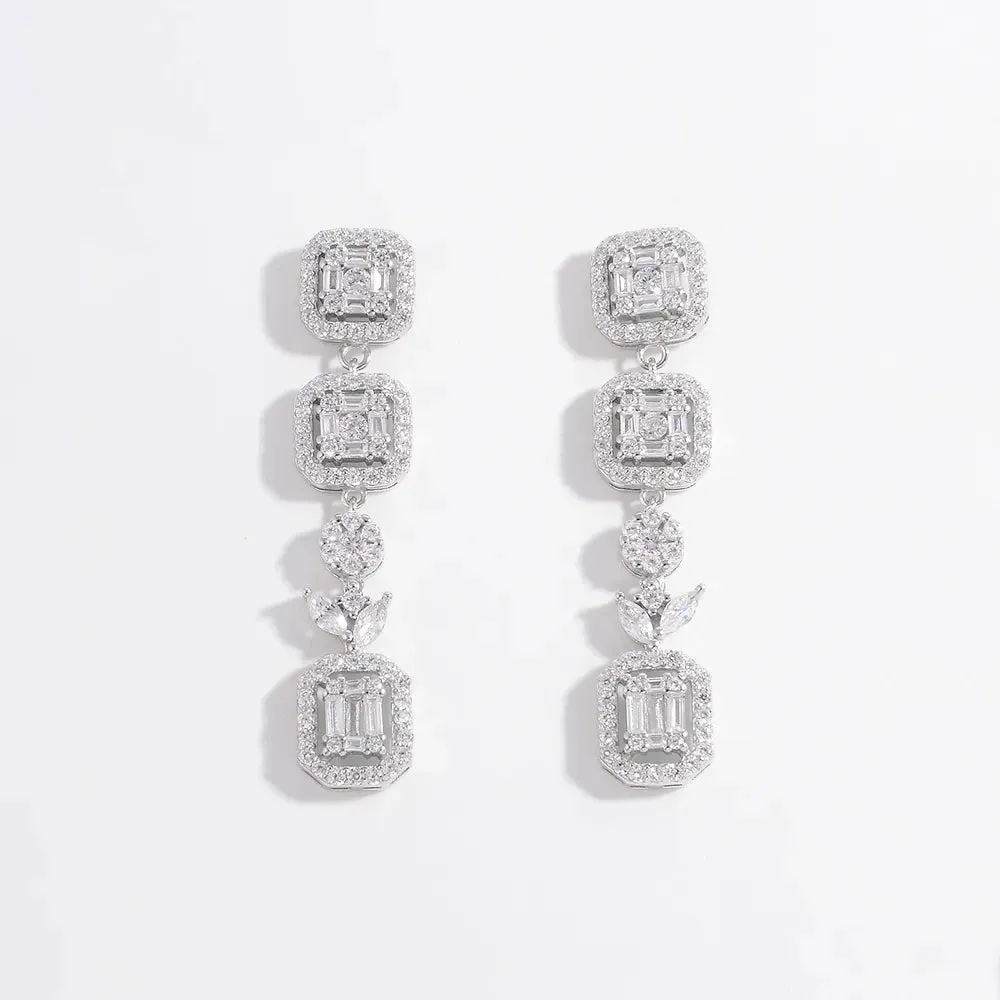 925 Sterling Silver Inlaid Zircon Geometric Dangle Earrings sold by Gigi Laurent