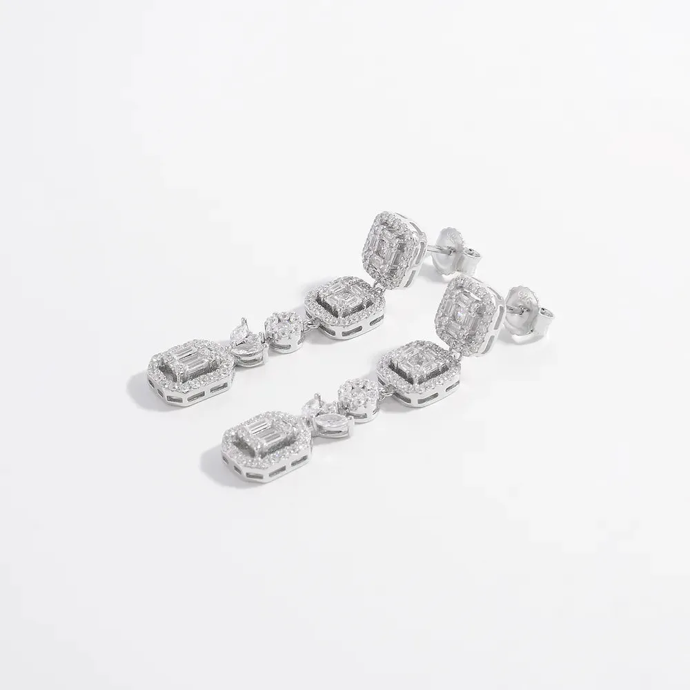 925 Sterling Silver Inlaid Zircon Geometric Dangle Earrings sold by Gigi Laurent product image thumbnail 3