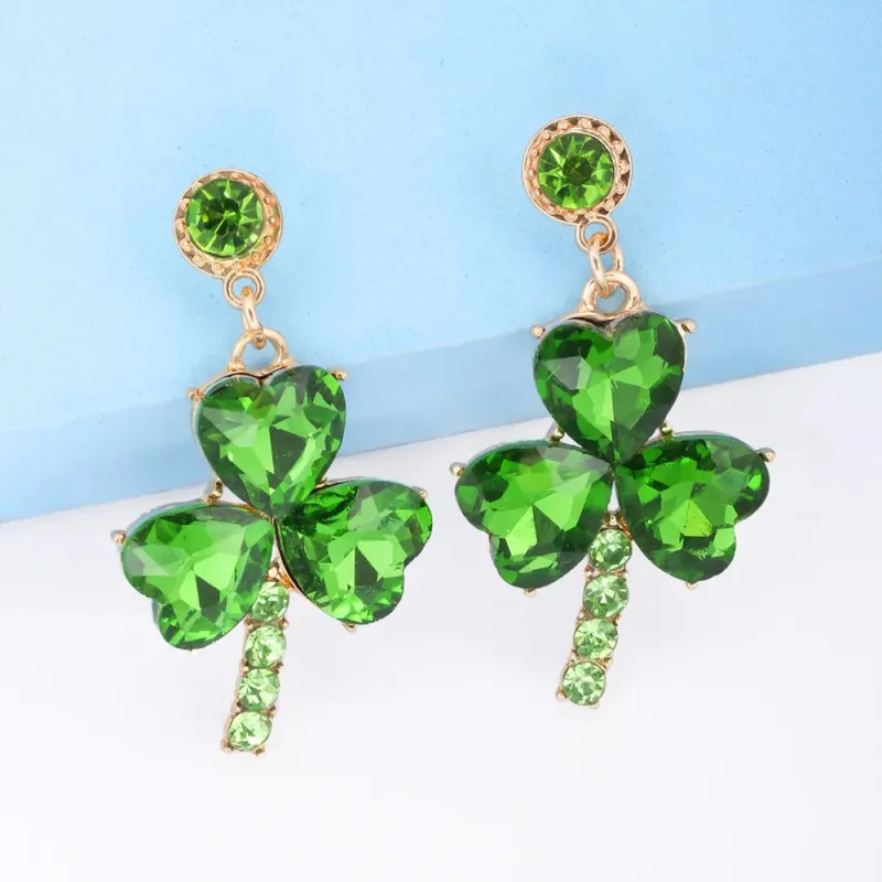 Rhinestone Alloy Lucky Clover Dangle Earrings sold by Gigi Laurent