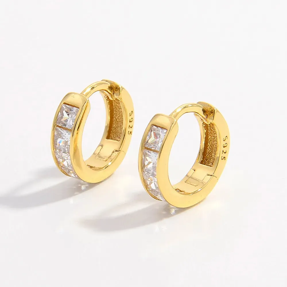 925 Sterling Silver Inlaid Zircon Huggie Earrings sold by Gigi Laurent