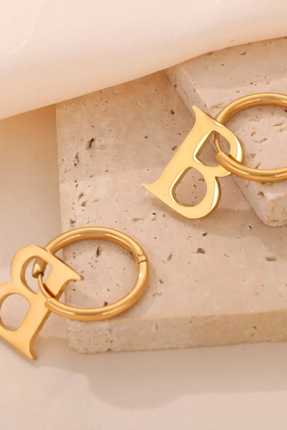 Titanium Steel Letter Hoop Earrings sold by Gigi Laurent product image thumbnail 3