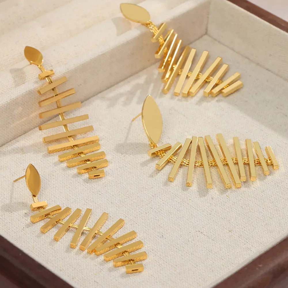 Titanium Steel Fishbone Shape Earrings sold by Gigi Laurent product image thumbnail 2