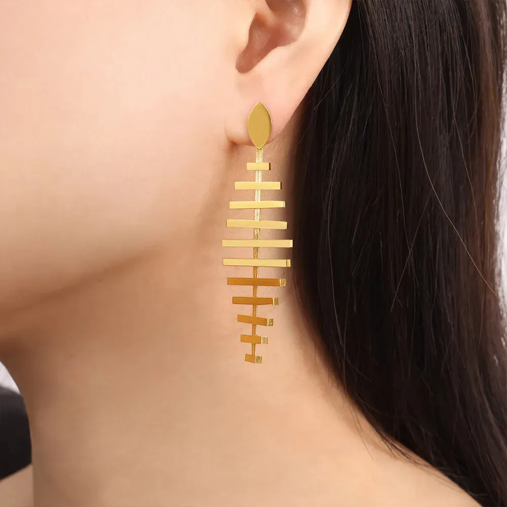Titanium Steel Fishbone Shape Earrings sold by Gigi Laurent product image thumbnail 4