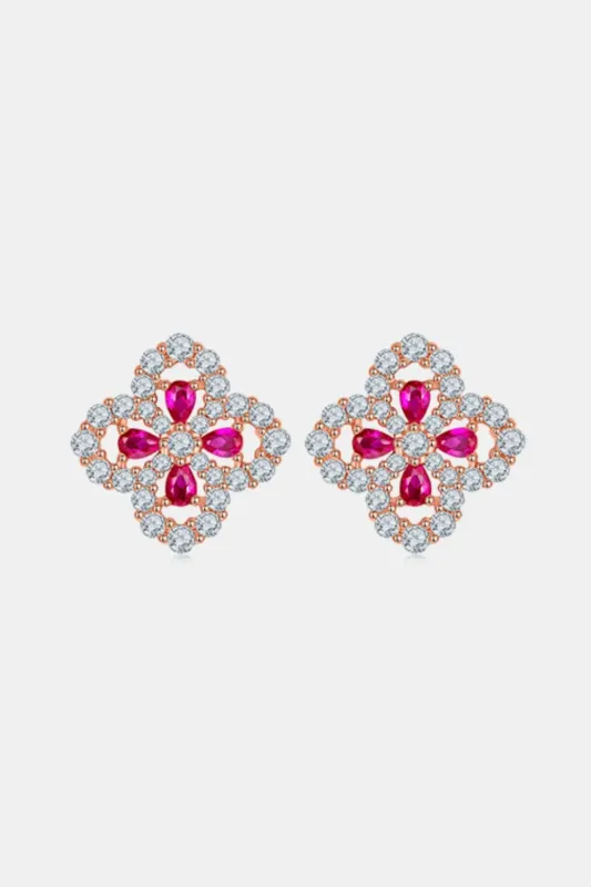 925 Sterling Silver Lab-Grown Ruby Flower Shape Stud Earrings sold by Gigi Laurent