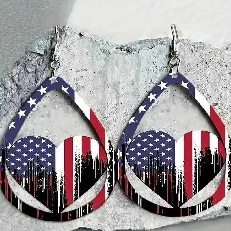 US Flag Pattern Wooden Earrings sold by Gigi Laurent product image thumbnail 2