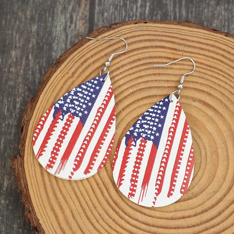 PU Leather US Flag Teardrop Shape Earrings sold by Gigi Laurent product image thumbnail 2