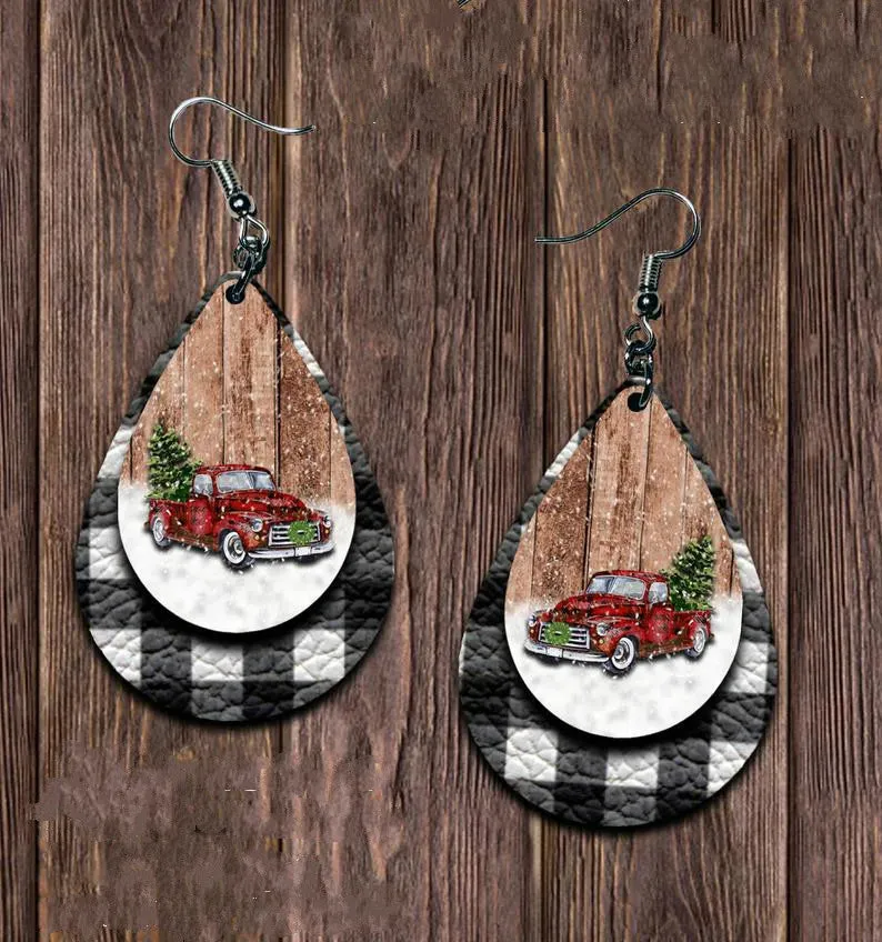 PU Leather Plaid Teardrop Earrings sold by Gigi Laurent product image thumbnail 3