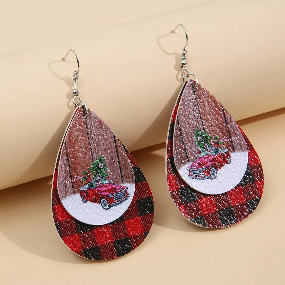 PU Leather Plaid Teardrop Earrings sold by Gigi Laurent
