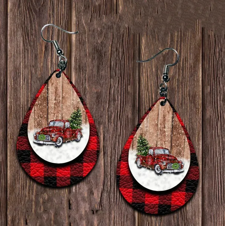 PU Leather Plaid Teardrop Earrings sold by Gigi Laurent product image thumbnail 2