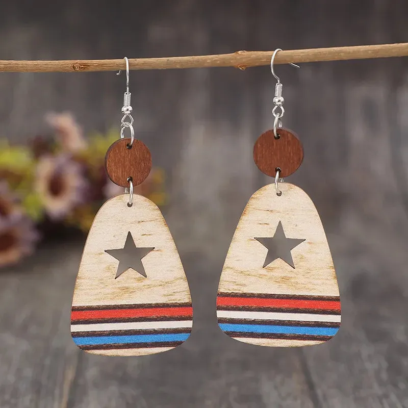 Cutout Star & Stripes Wooden Dangle Earrings sold by Gigi Laurent product image thumbnail 2