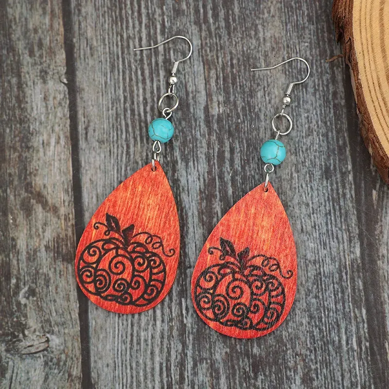 Turquoise Wooden Pumpkin Teardrop Earrings sold by Gigi Laurent product image thumbnail 5