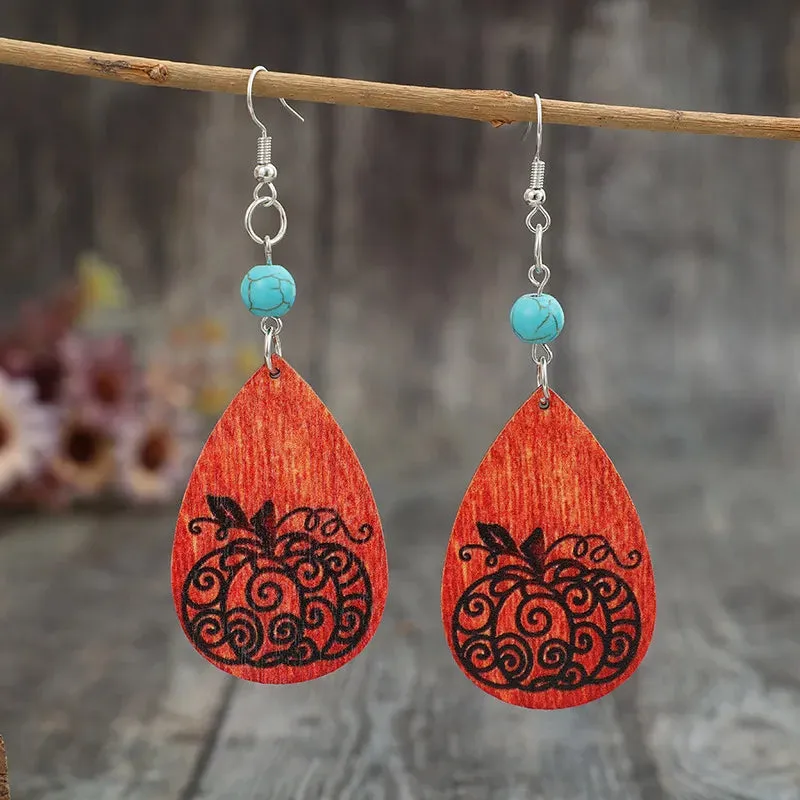 Turquoise Wooden Pumpkin Teardrop Earrings sold by Gigi Laurent product image thumbnail 2