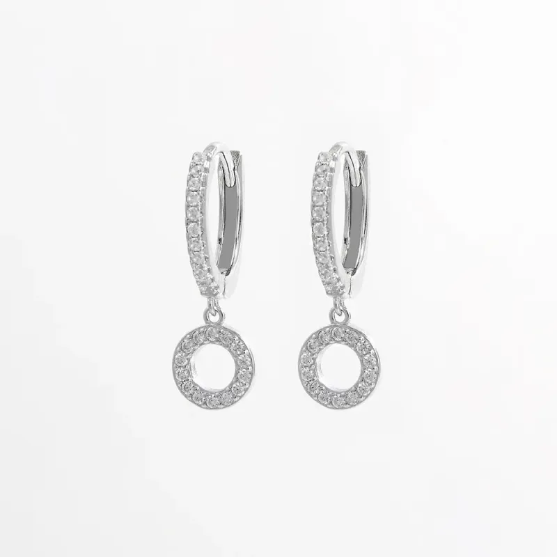 925 Sterling Silver Inlaid Zircon Hoop Dangle Earrings sold by Gigi Laurent