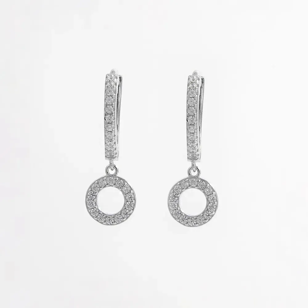 925 Sterling Silver Inlaid Zircon Hoop Dangle Earrings sold by Gigi Laurent product image thumbnail 3