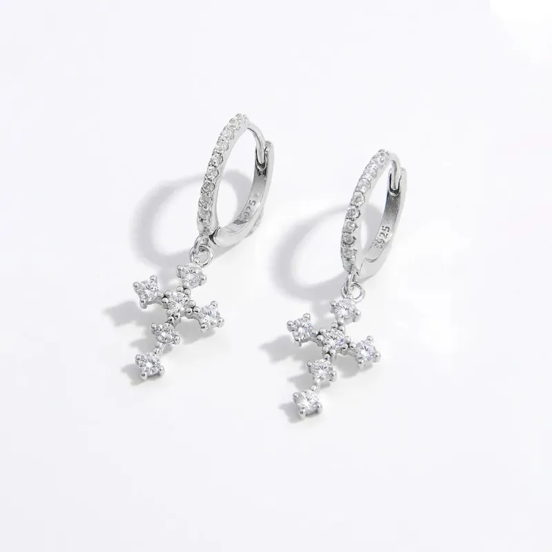 925 Sterling Silver Inlaid Zircon Cross Dangle Earrings sold by Gigi Laurent