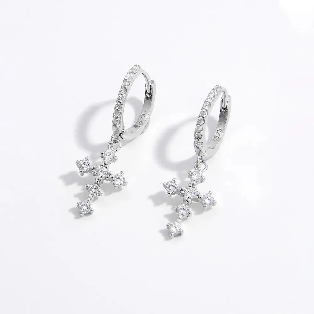 925 Sterling Silver Inlaid Zircon Cross Dangle Earrings sold by Gigi Laurent