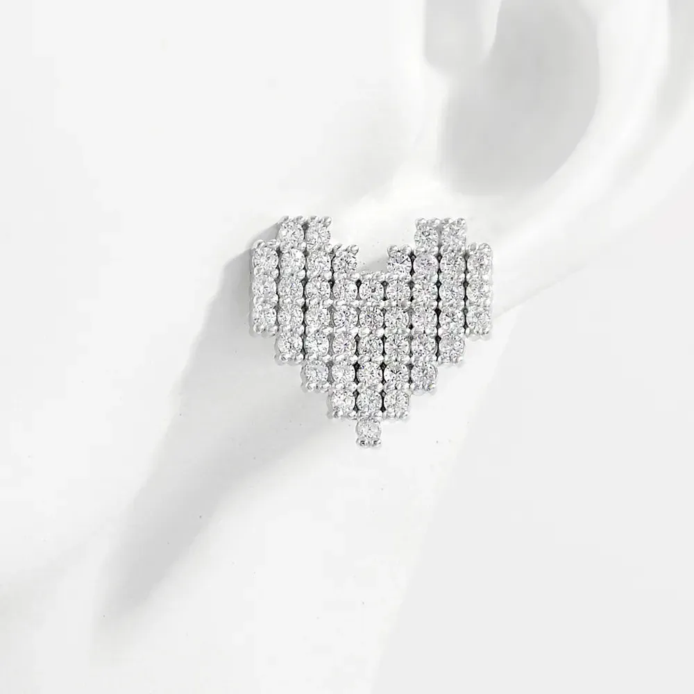 925 Sterling Silver Inlaid Zircon Heart Stud Earrings sold by Gigi Laurent