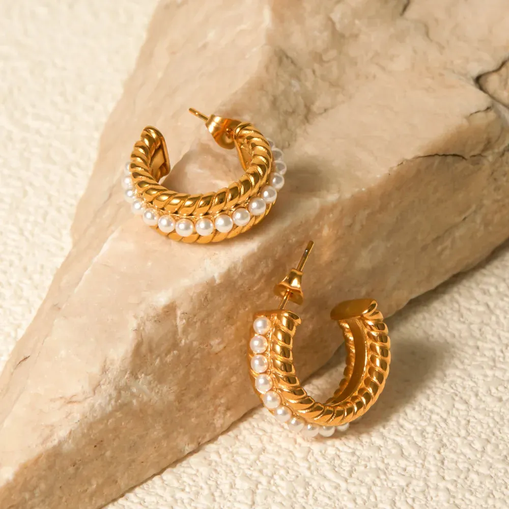 Stainless Steel Pearl C-Hoop Earrings sold by Gigi Laurent product image thumbnail 4