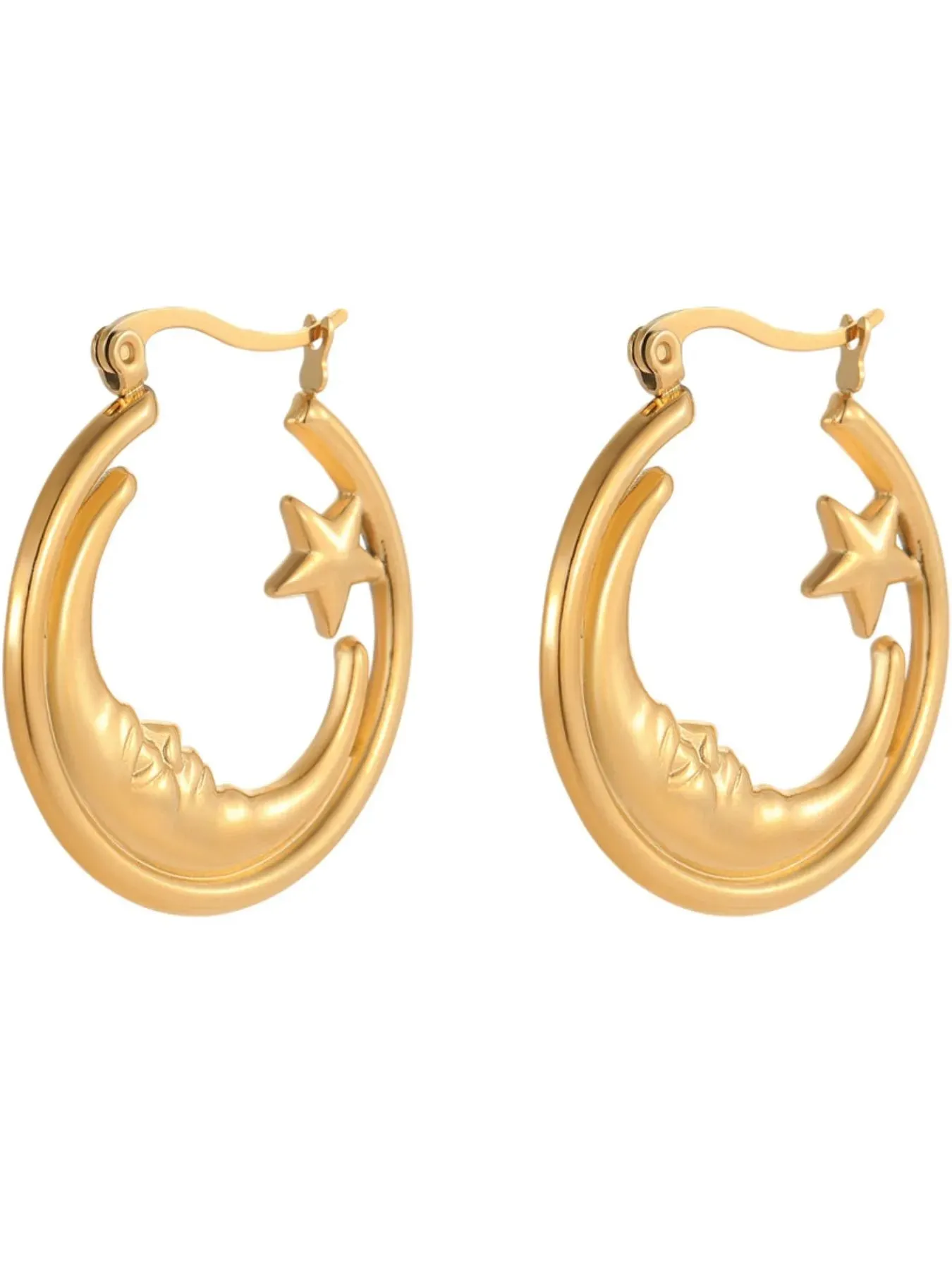 18K Gold-Plated Crescent Moon Star Hoop Earrings sold by Gigi Laurent product image thumbnail 5