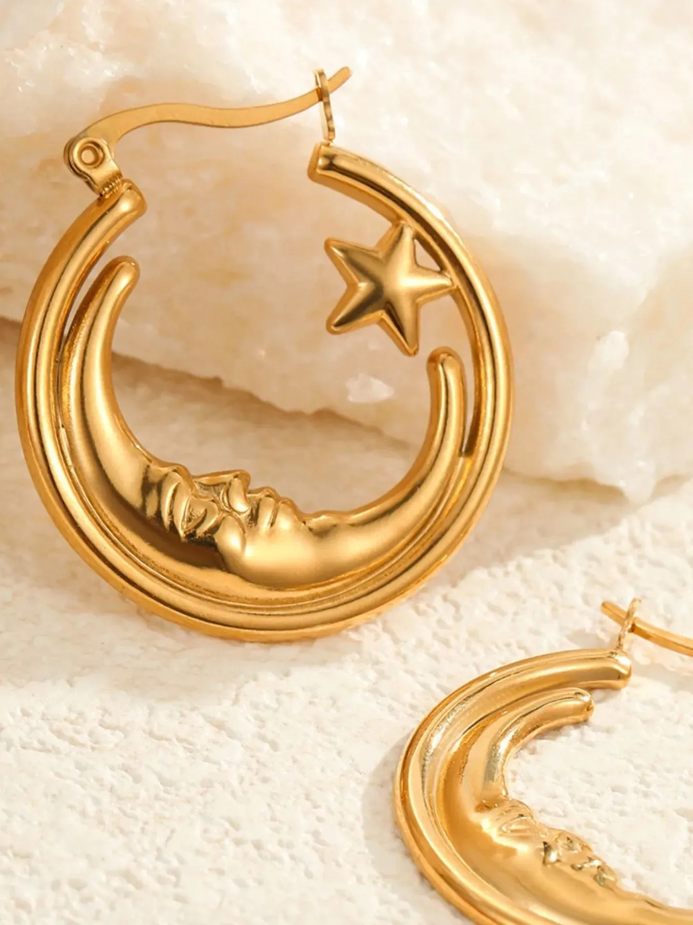 18K Gold-Plated Crescent Moon Star Hoop Earrings sold by Gigi Laurent product image thumbnail 3