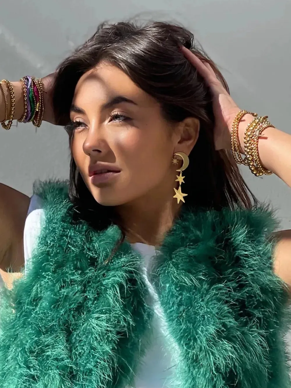 18K Gold-Plated Moon & Star Dangle Earrings sold by Gigi Laurent product image thumbnail 2