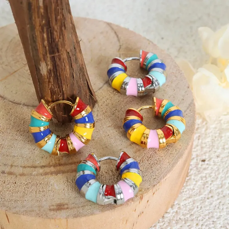 Titanium Steel Enamel Hoop Earrings sold by Gigi Laurent