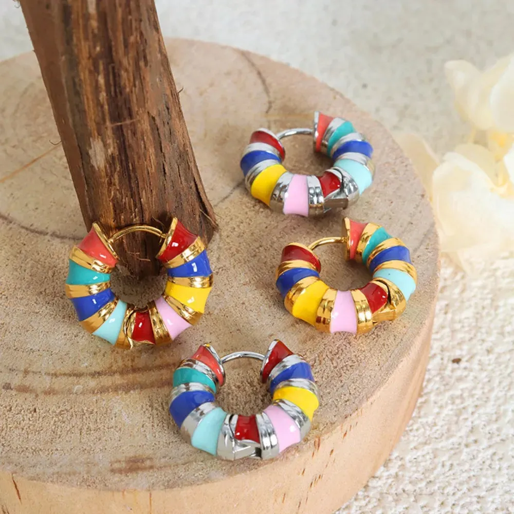 Titanium Steel Enamel Hoop Earrings sold by Gigi Laurent