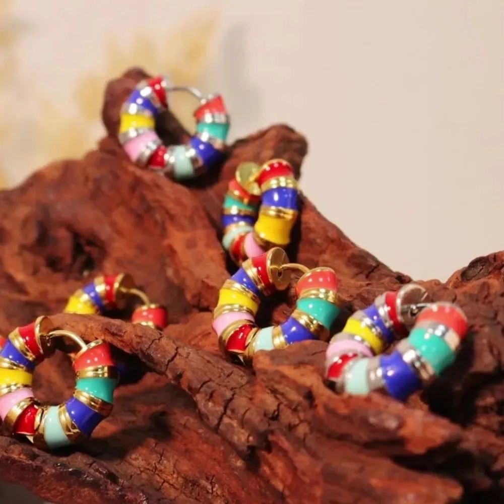 Titanium Steel Enamel Hoop Earrings sold by Gigi Laurent product image thumbnail 5