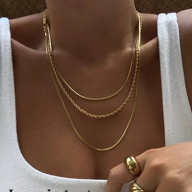18K Gold-Plated Titanium Steel Three-Layered Necklace sold by Gigi Laurent