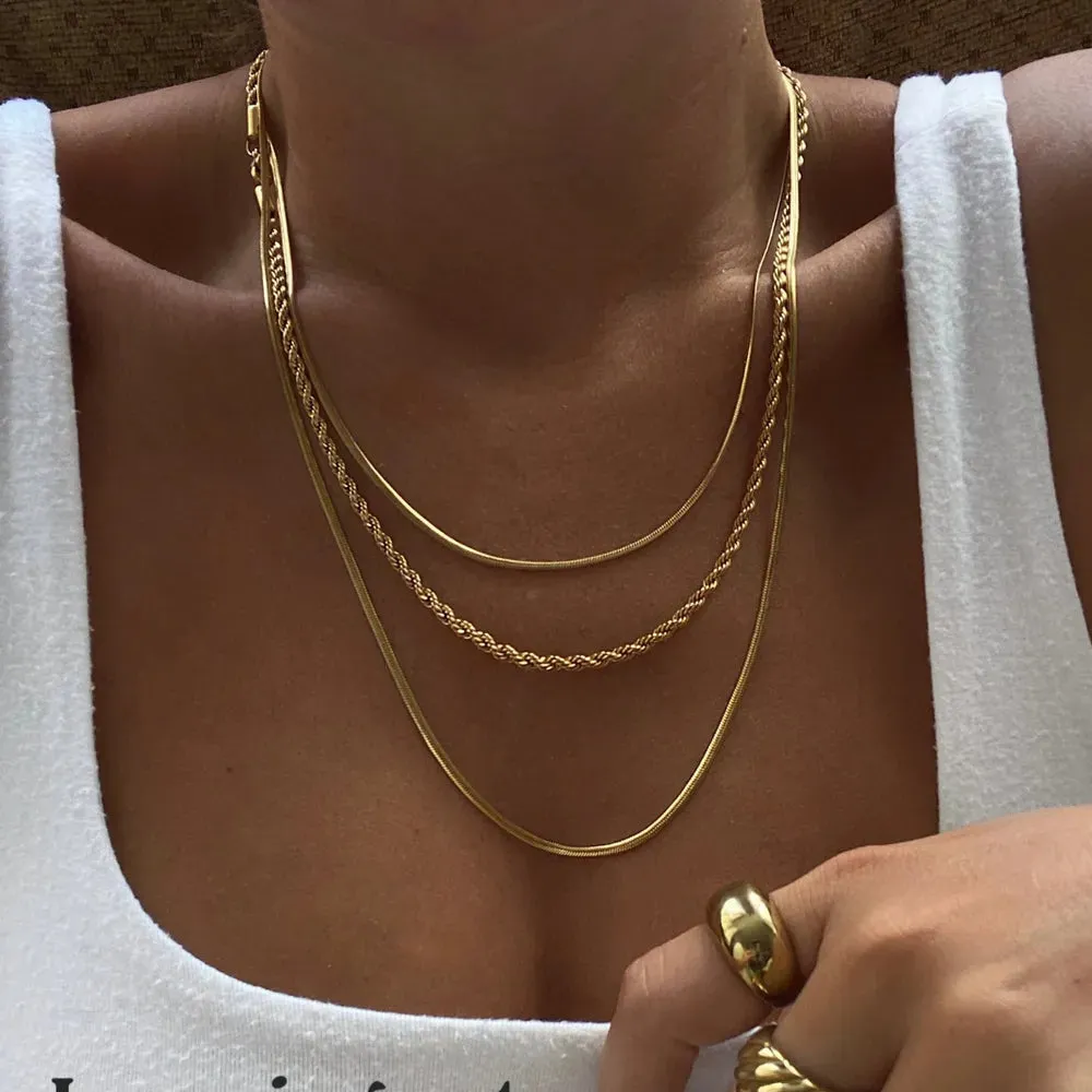 18K Gold-Plated Titanium Steel Three-Layered Necklace sold by Gigi Laurent