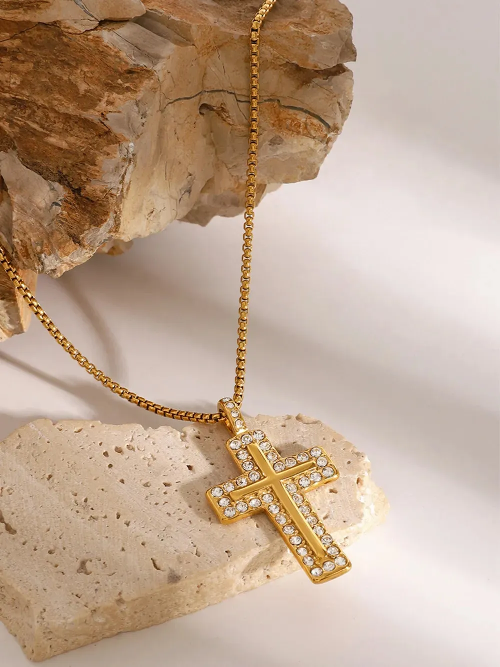 18K Gold-Plated Inlaid Zircon Cross Necklace sold by Gigi Laurent product image thumbnail 5