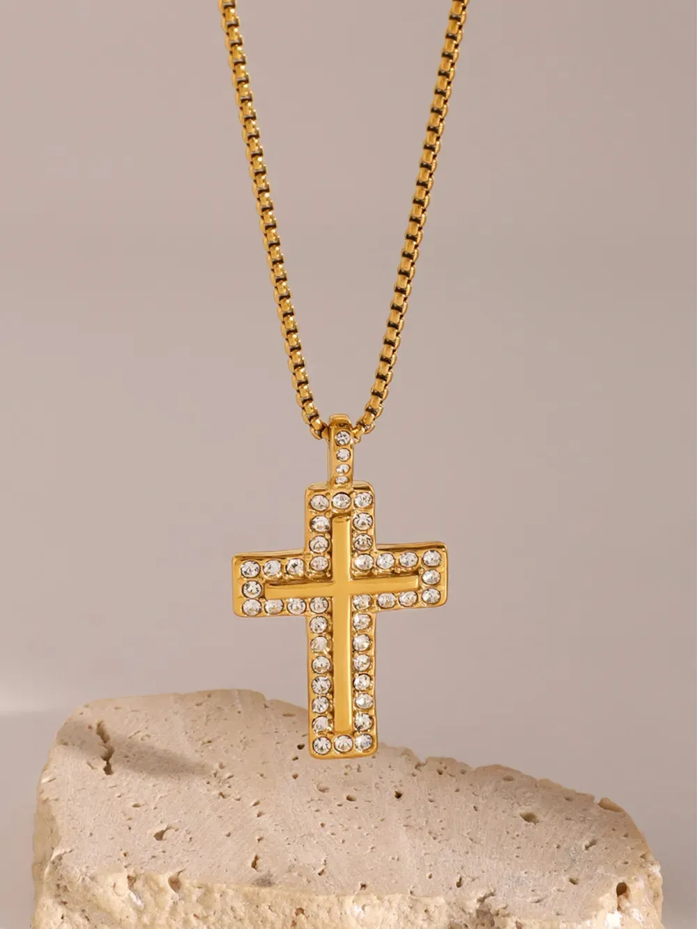 18K Gold-Plated Inlaid Zircon Cross Necklace sold by Gigi Laurent product image thumbnail 4