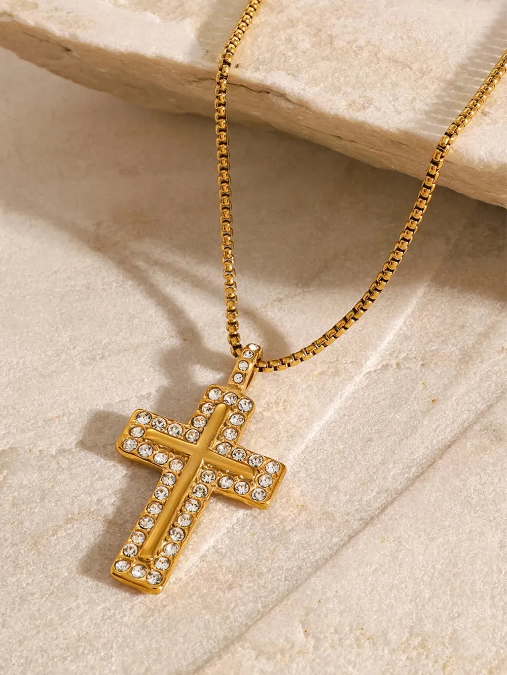 18K Gold-Plated Inlaid Zircon Cross Necklace sold by Gigi Laurent product image thumbnail 3