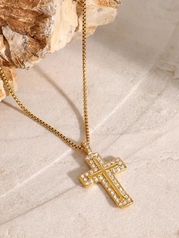 18K Gold-Plated Inlaid Zircon Cross Necklace sold by Gigi Laurent