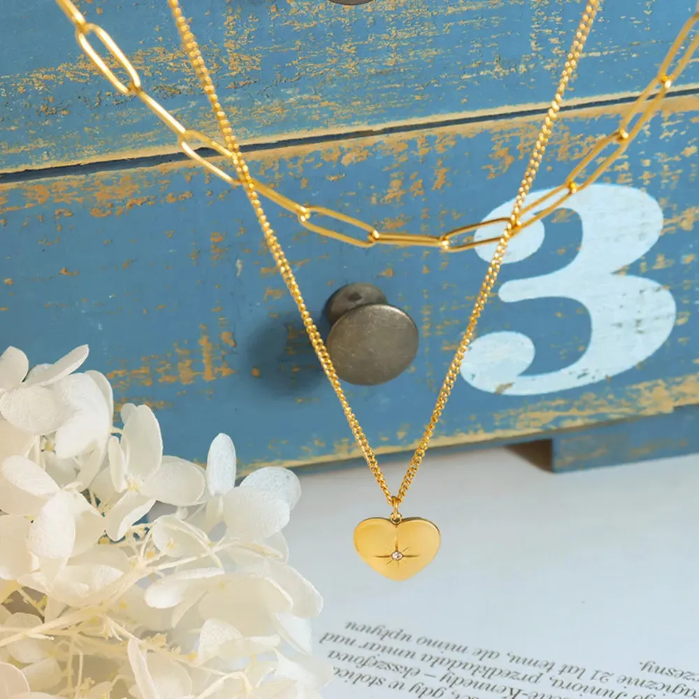 Inlaid Zircon Double Layered Heart Pendant Necklace sold by Gigi Laurent product image thumbnail 3