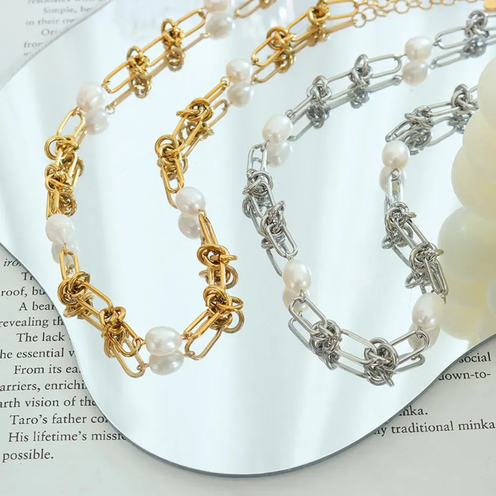 Freshwater Pearl Titanium Steel Necklace sold by Gigi Laurent product image thumbnail 5